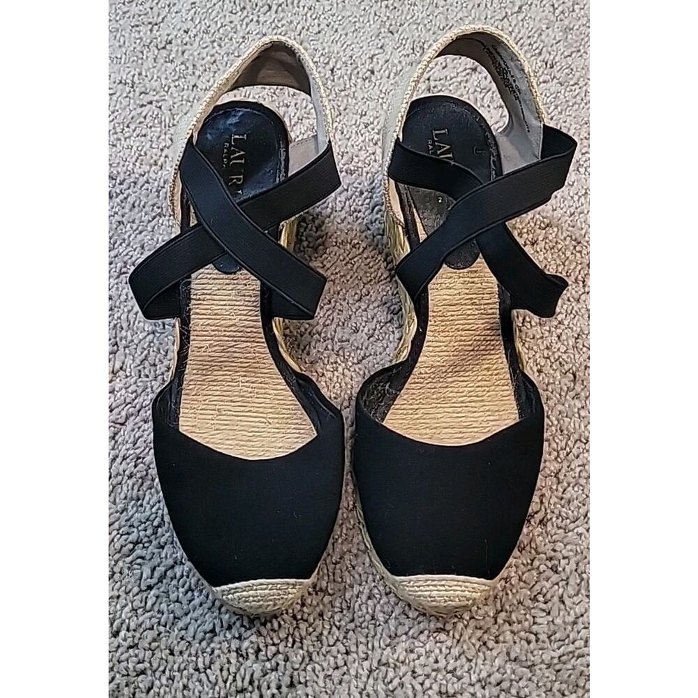 Ralph Lauren Casandra Espadrille Wedge Sandals Black 9B